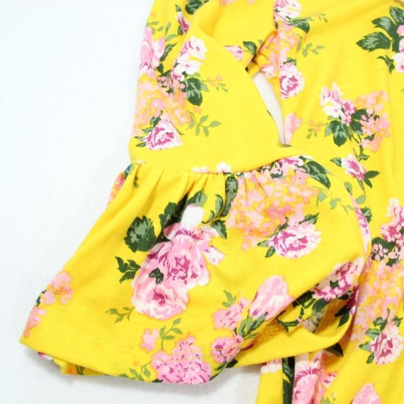 Bobbie Brooks Womens Yellow Flower Printed Bell Sleeve Pullover Tunic Top Size M - Picture 5 of 7